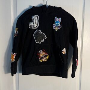 Psycho Bunny Patchwork Embroidered Kids Hoodie Black Size M 10/12